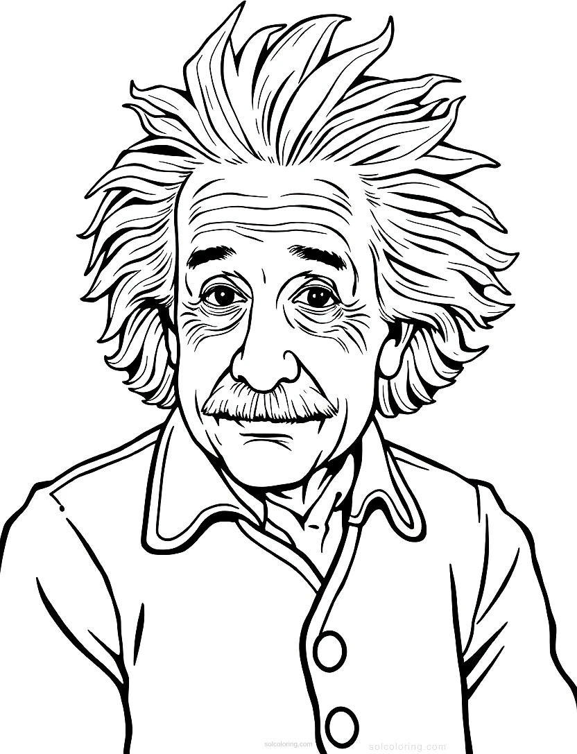 Albert Einstein with Wild Hair and Chalkboard coloring page for kids