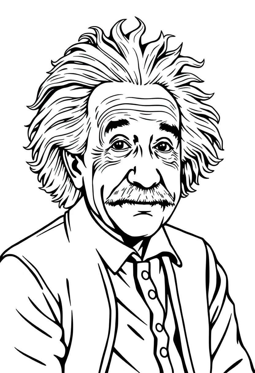 Albert Einstein with Wild Hair and Chalkboard coloring page, free printable