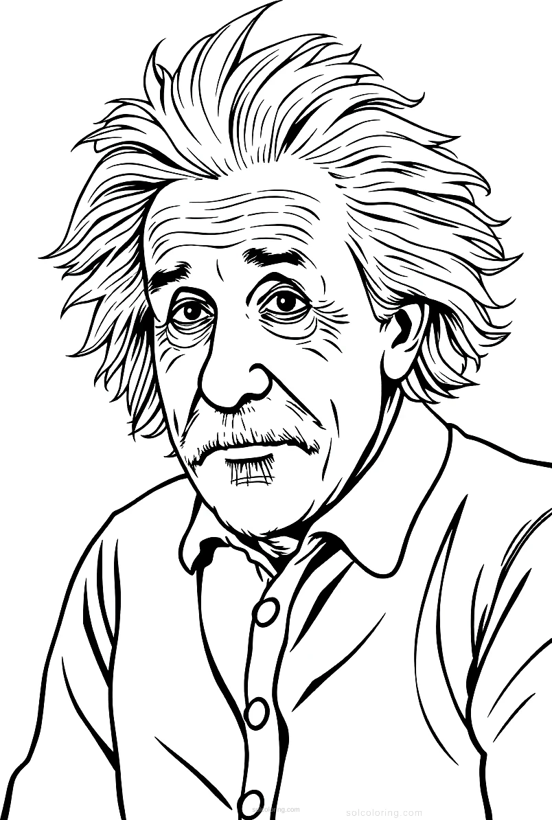 Albert Einstein with Wild Hair and Chalkboard coloring page for kids