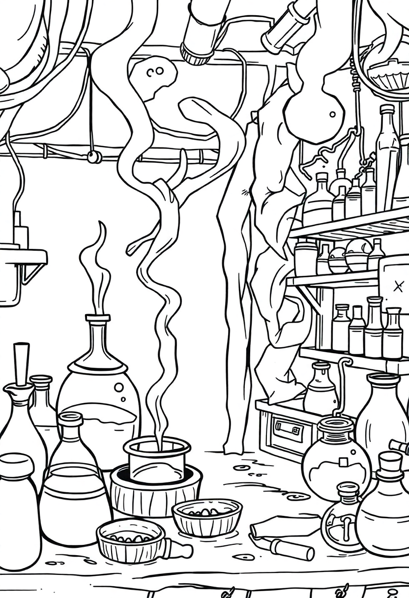 Alchemy Laboratory Scene coloring pages