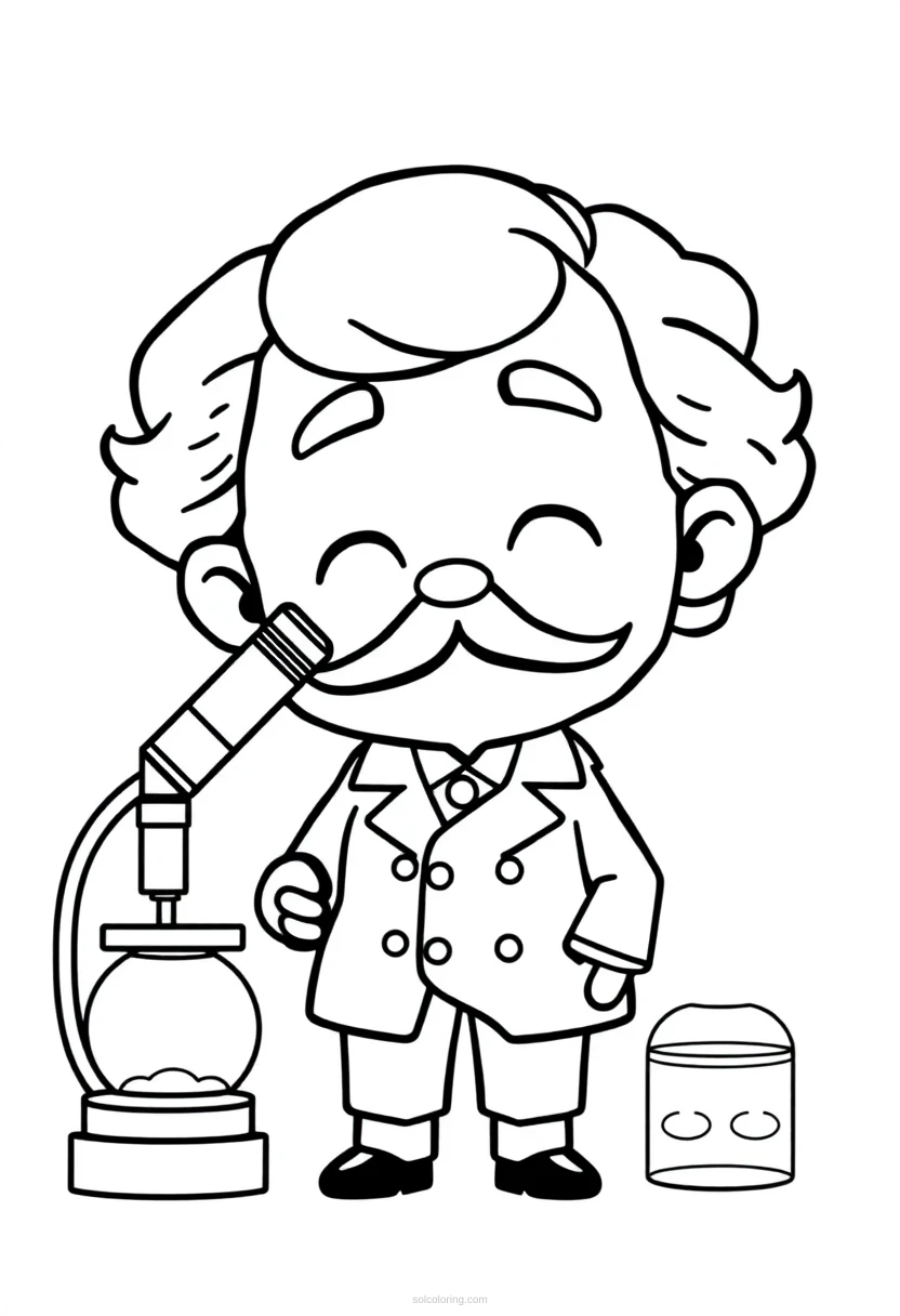 Alexander Fleming with Microscope and Petri Dishes coloring page for kids