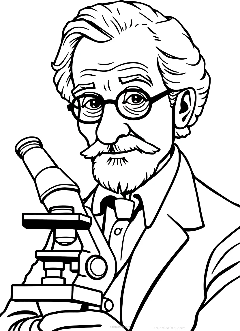 Alexander Fleming with Microscope coloring page for kids