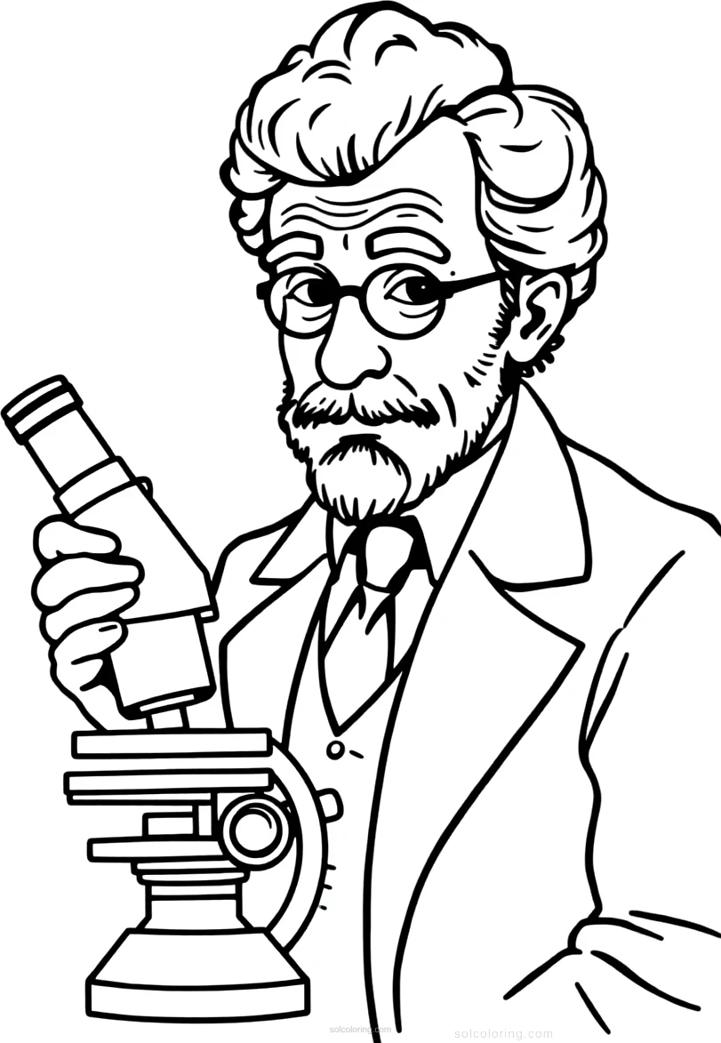 Alexander Fleming with Microscope coloring page for kids