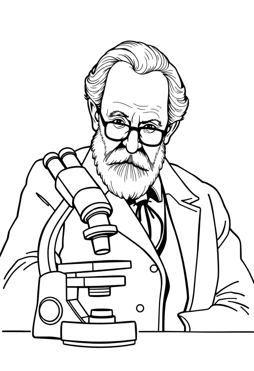 Alexander Fleming with Microscope coloring page, free printable