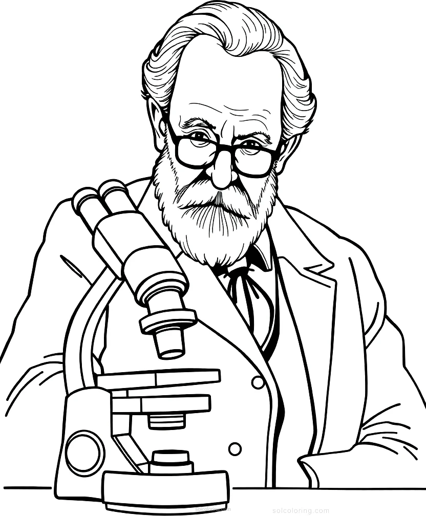 Alexander Fleming with Microscope coloring page for kids