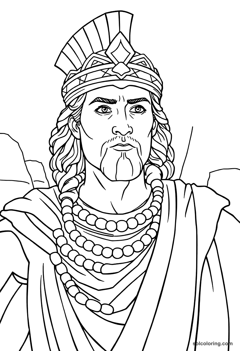 Alexander the Great in Egypt coloring page, free printable realistic style