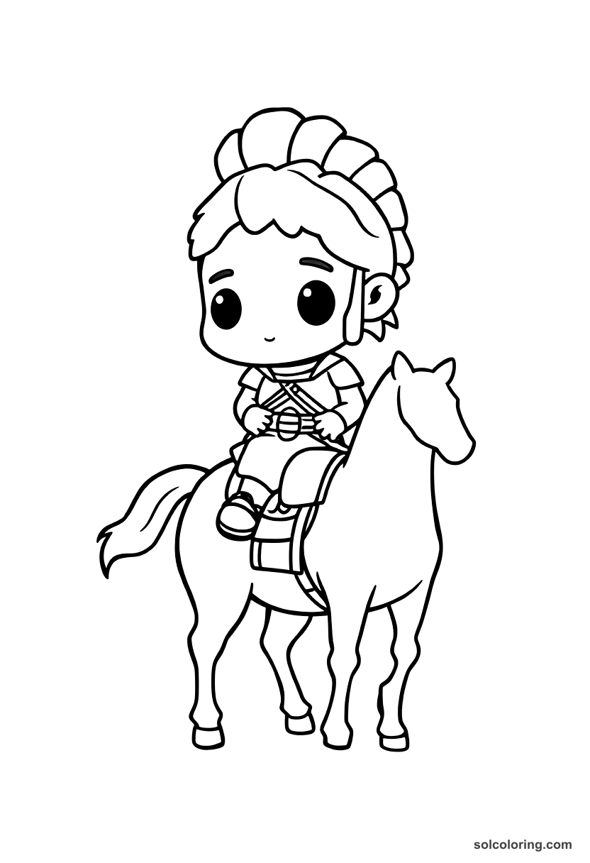Chibi Alexander the Great on Horseback coloring page, free printable chibi style