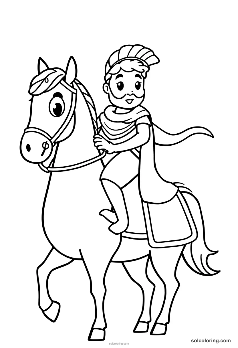 Cute Cartoon Alexander the Great on Horseback cute cartoon coloring page for kids