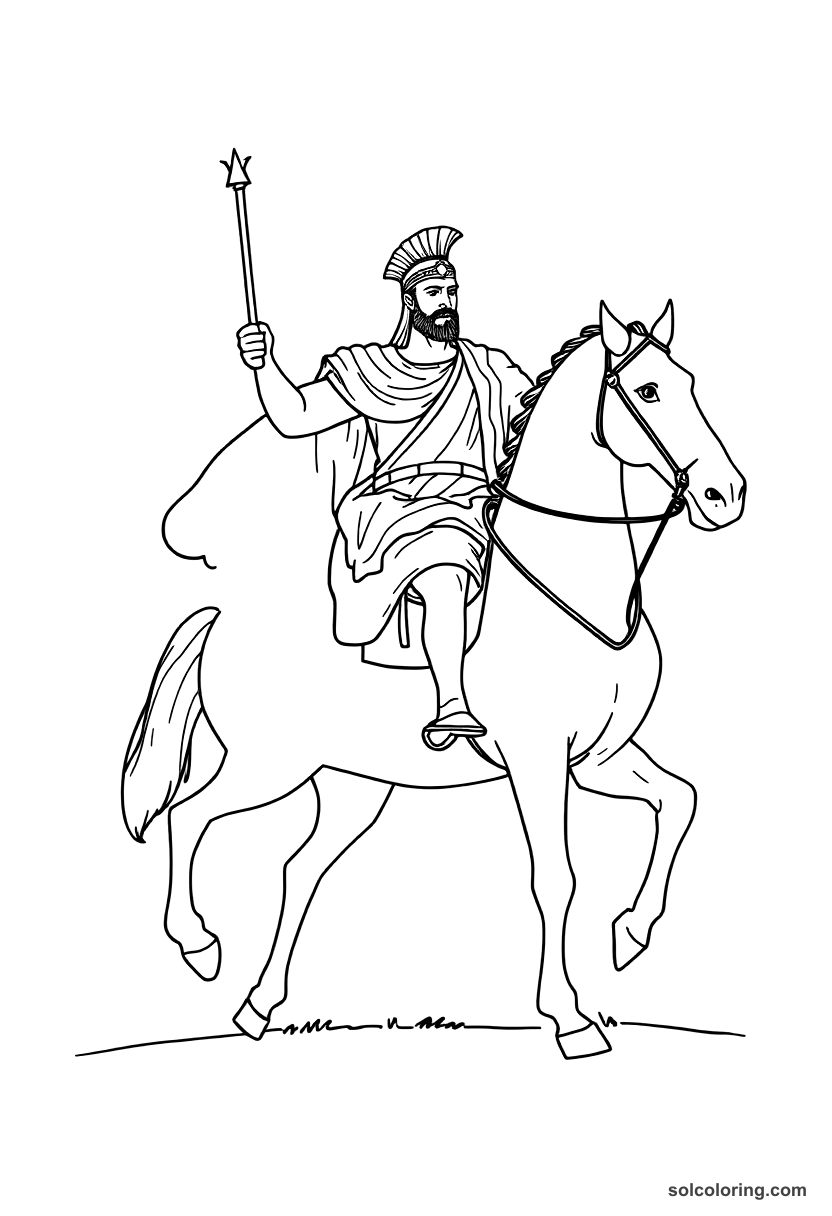 Simple Alexander the Great on Horseback coloring page, free printable simple style