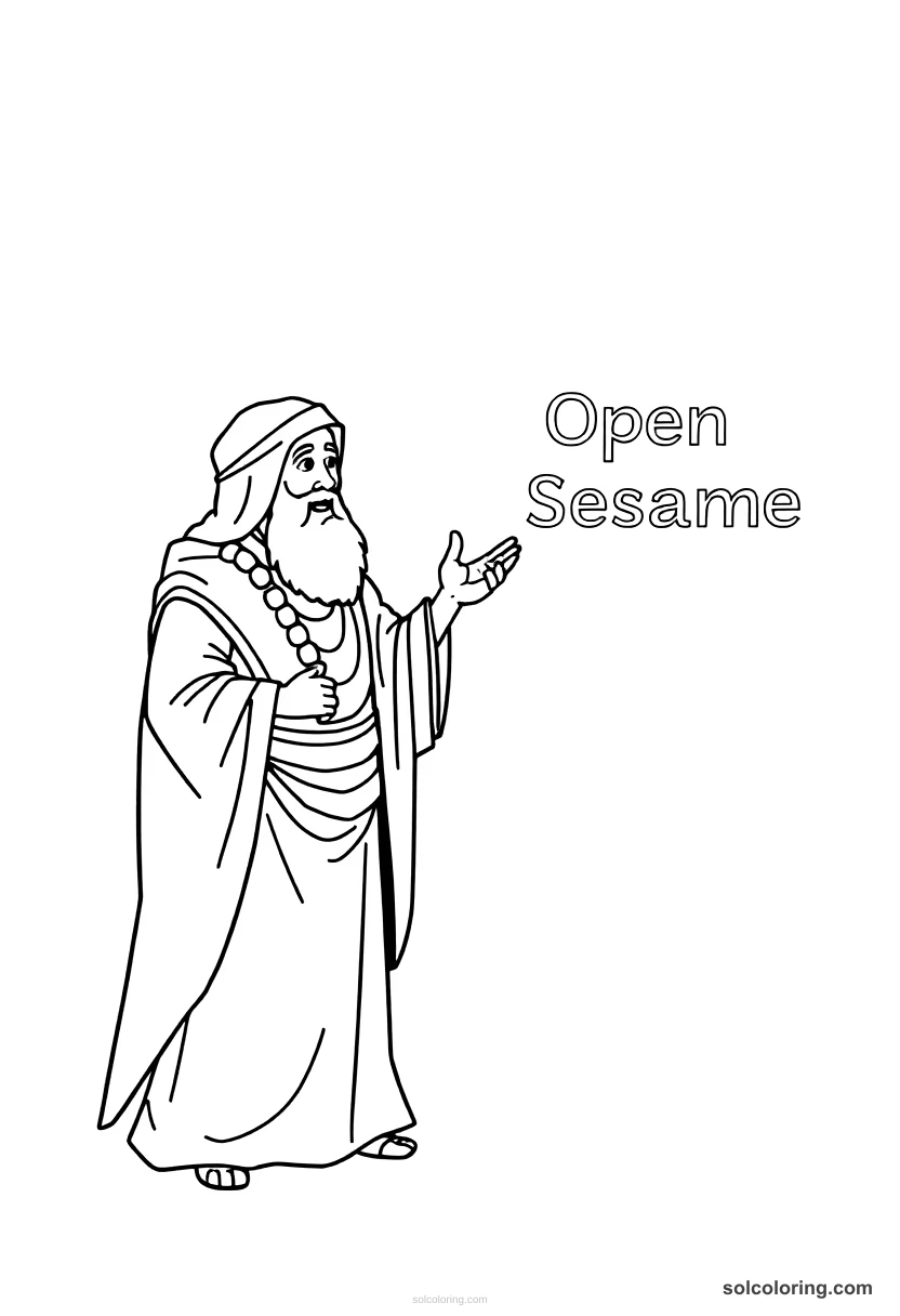 Ali Baba Speaking The Magic Words Open Sesame coloring pages