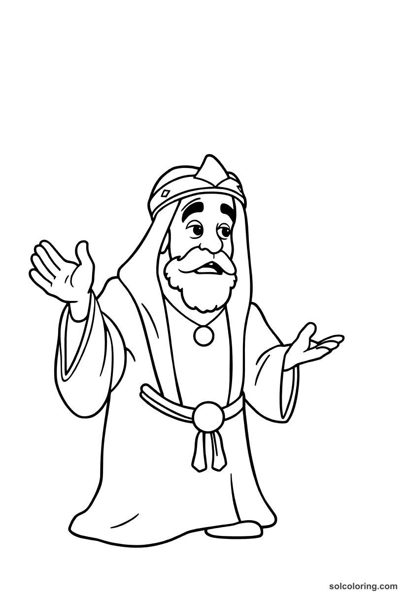 Simple Ali Baba speaking the magic words Open Sesame coloring page, free printable simple style
