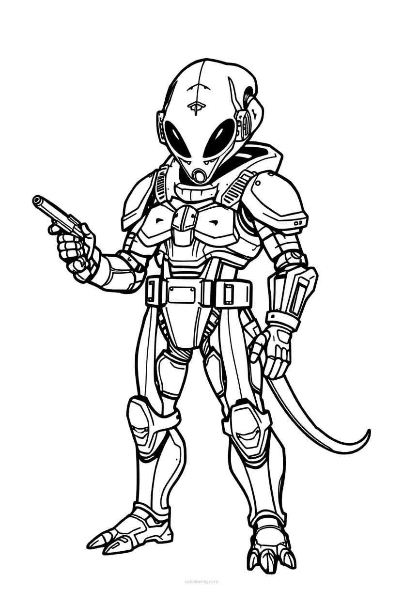 Alien Commander in Armor coloring page for kids