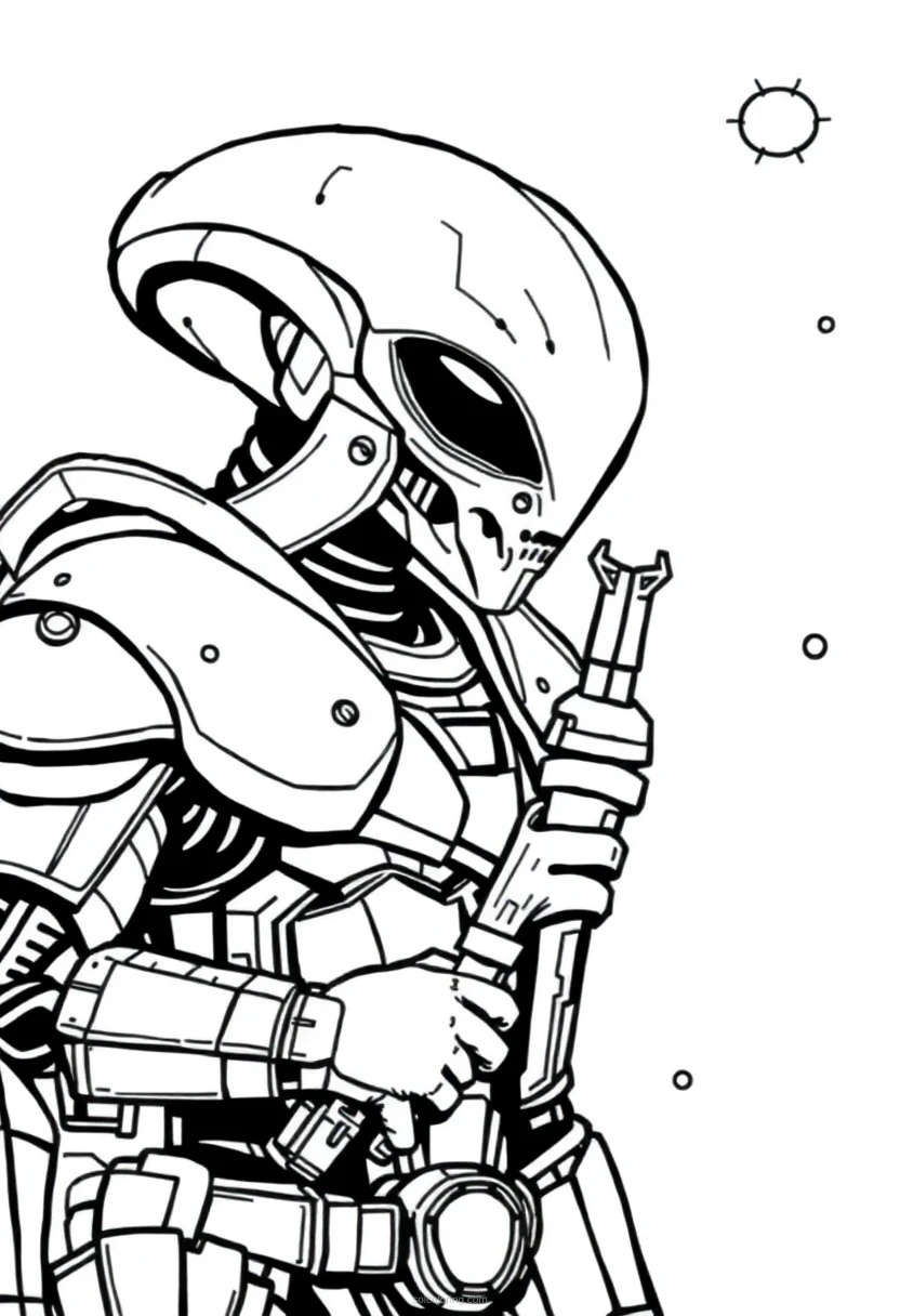 Alien Commander in Armor coloring page for kids