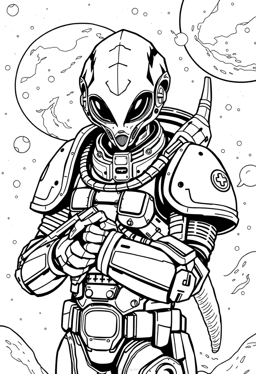 Alien Commander in Armor coloring page for kids