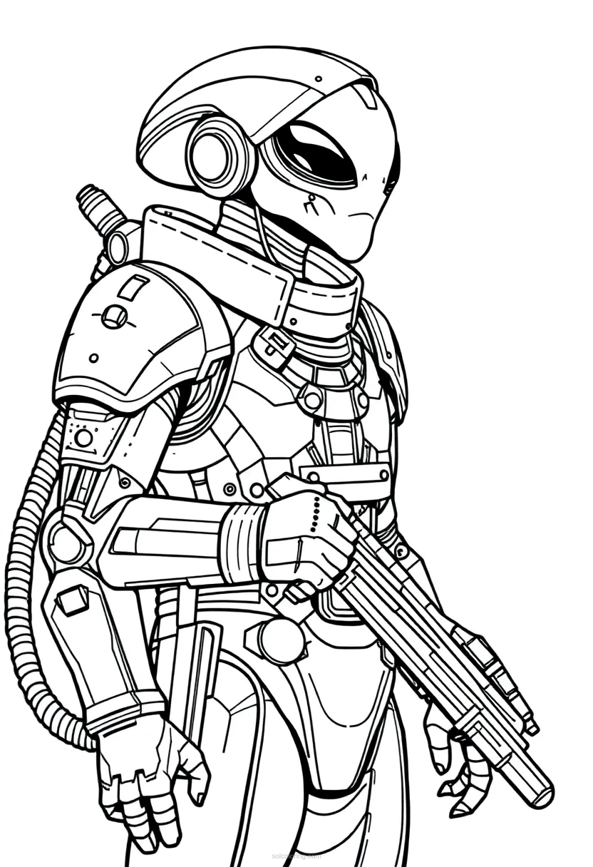 Alien Commander in Armor coloring page for kids