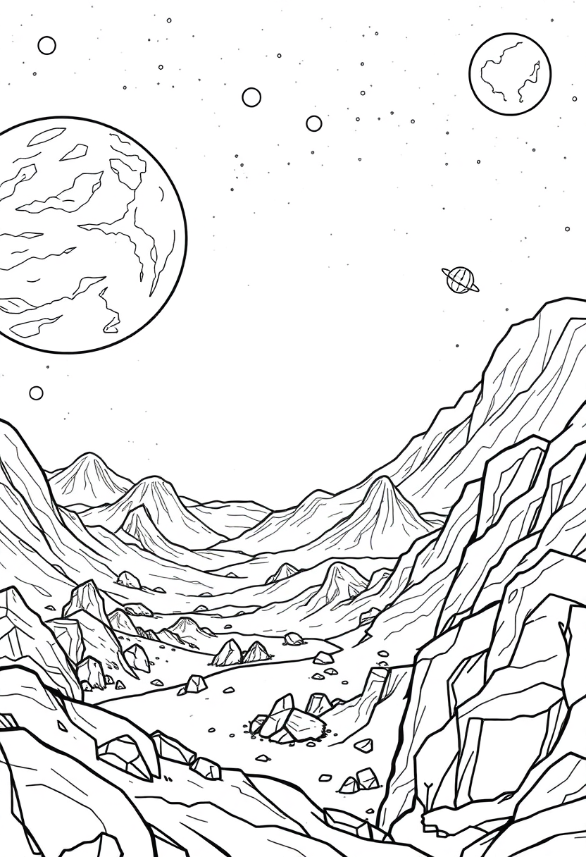 Alien Planet Landscape coloring page, free printable