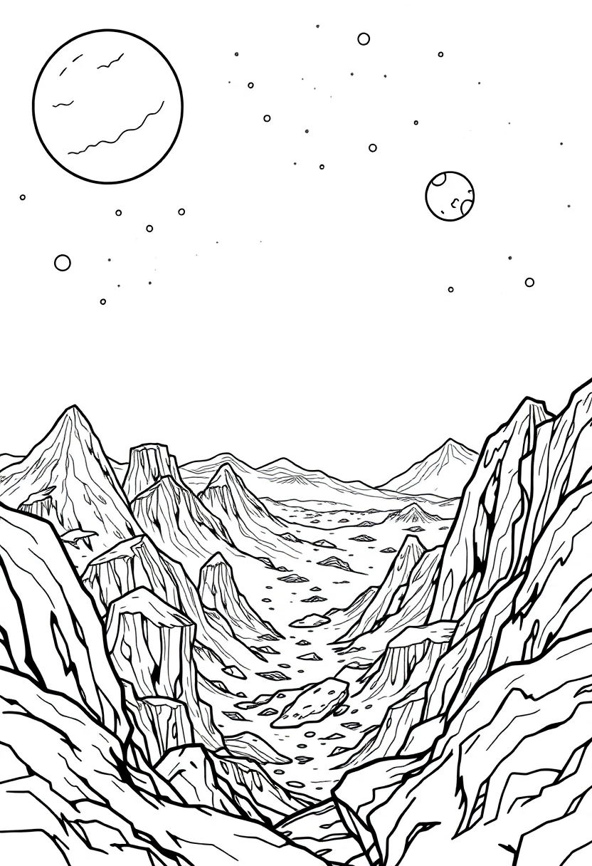 Alien Planet Landscape coloring page, free printable