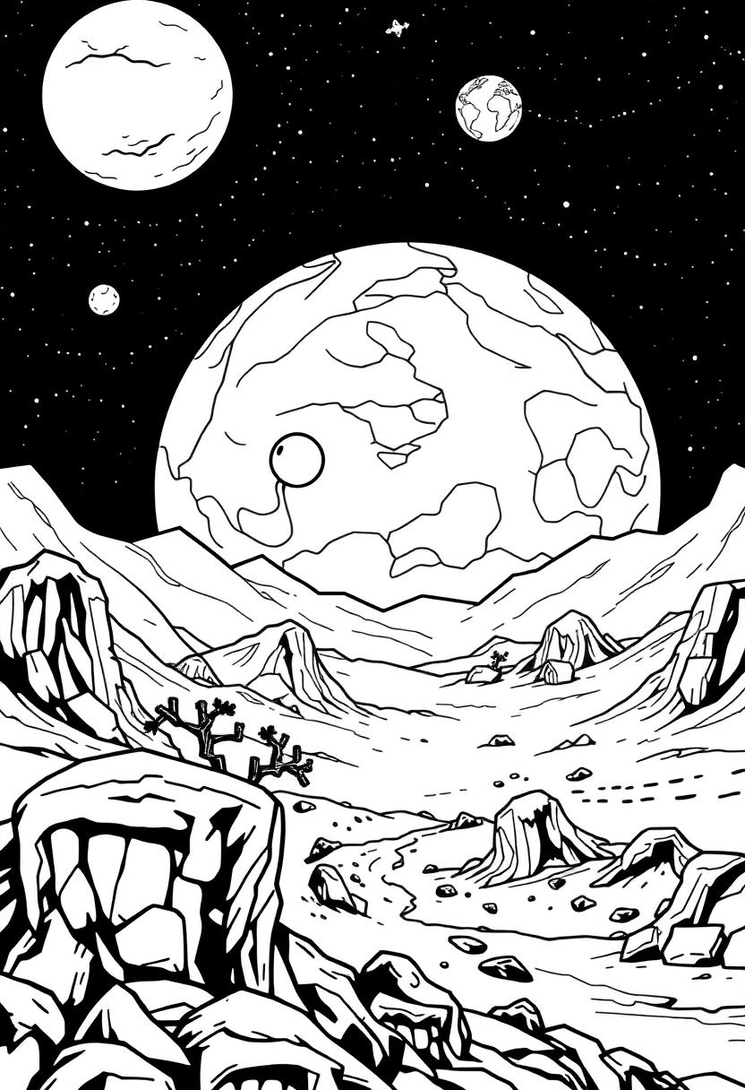 Alien Planet Landscape coloring page, free printable