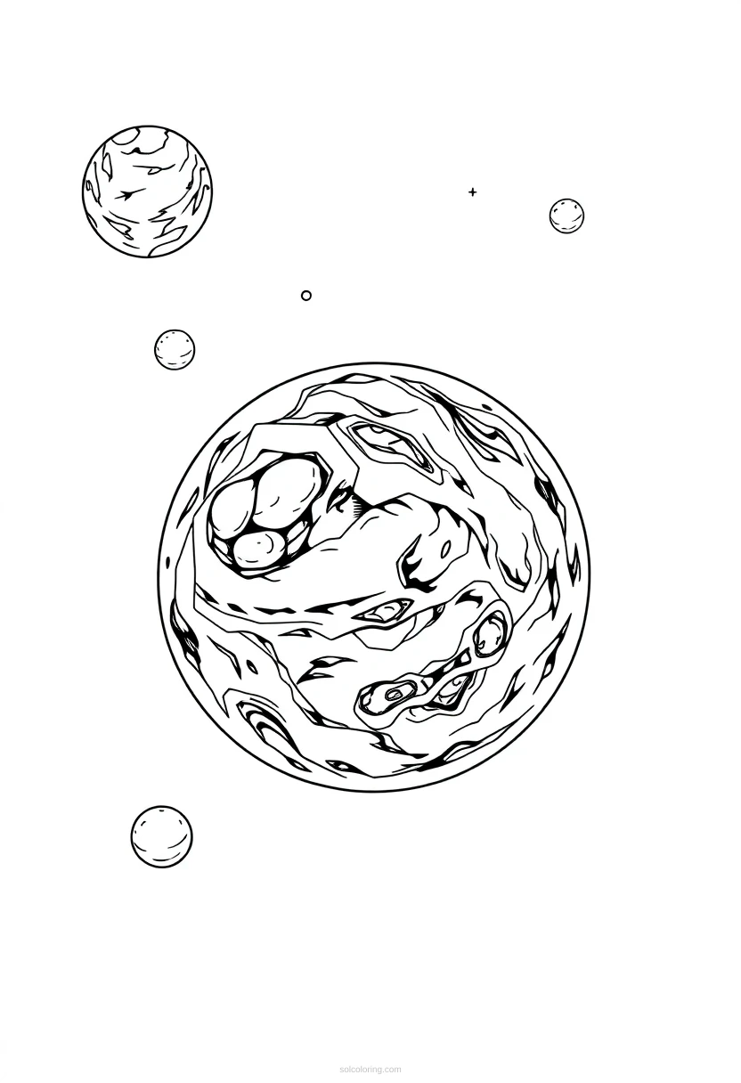 Alien Planet with Multiple Moons coloring page for kids