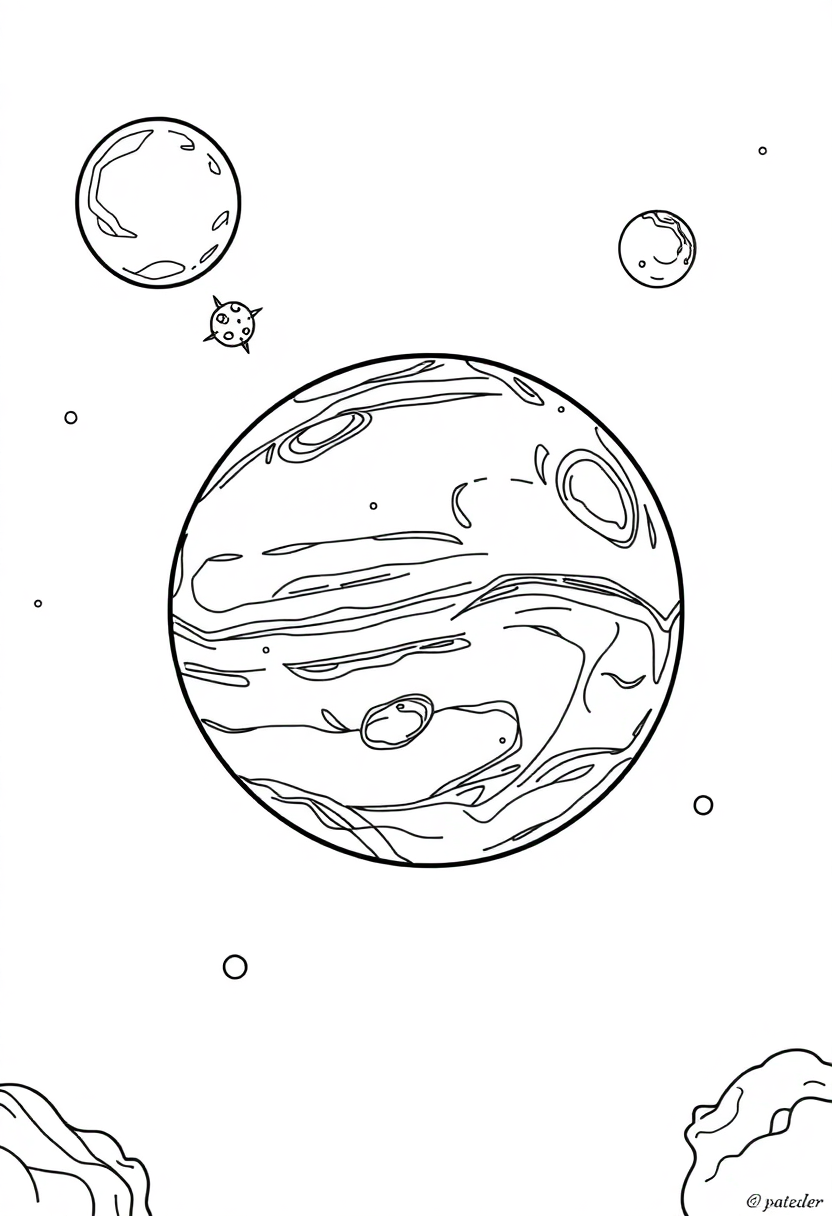 Alien Planet with Multiple Moons coloring page, free printable