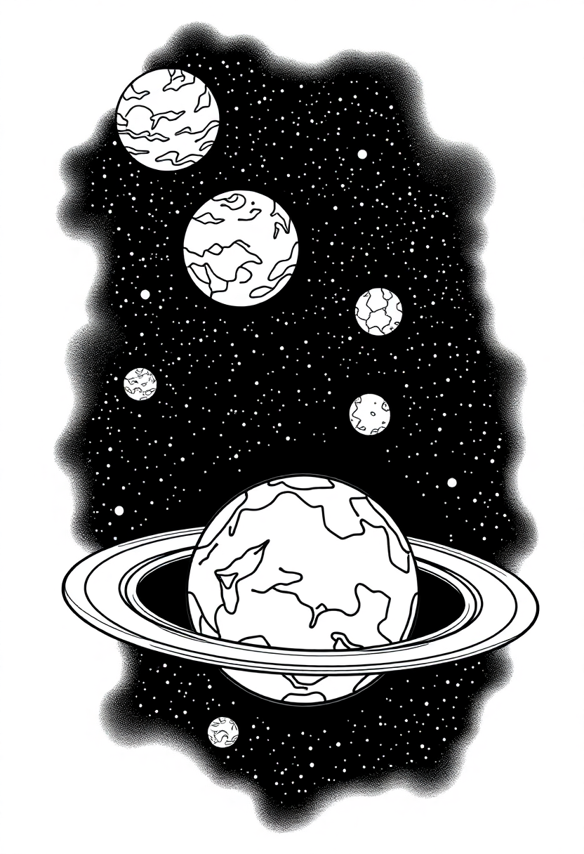 Alien Planet with Multiple Moons coloring page, free printable