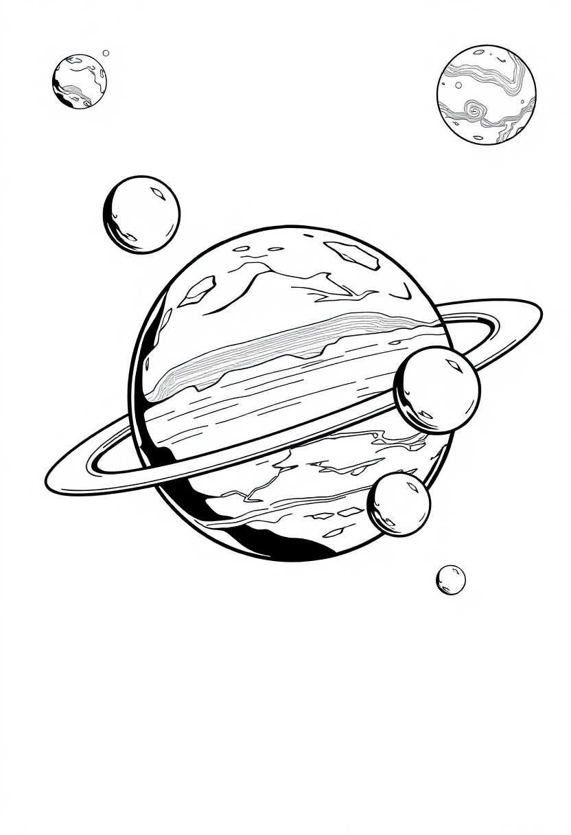 Alien Planet with Multiple Moons coloring page, free printable