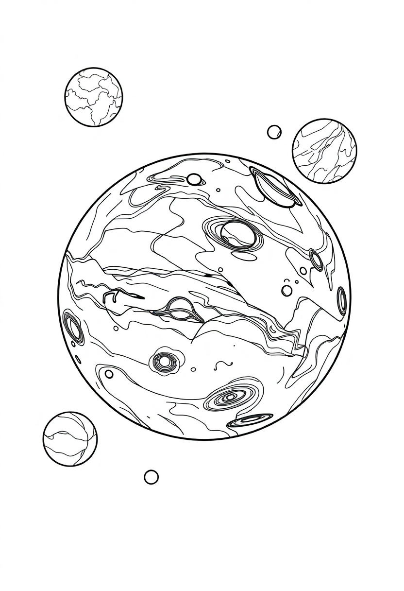Alien Planet with Multiple Moons coloring page, free printable