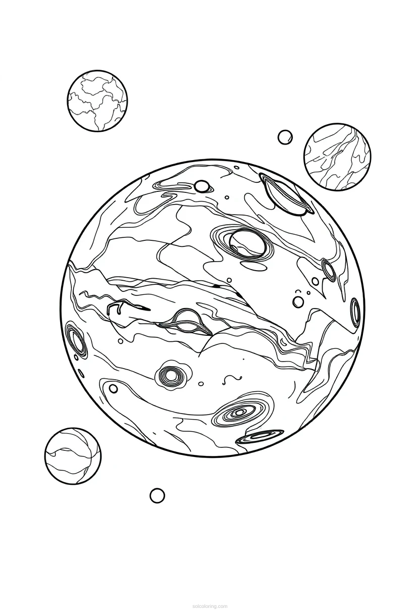 Alien Planet with Multiple Moons coloring page for kids