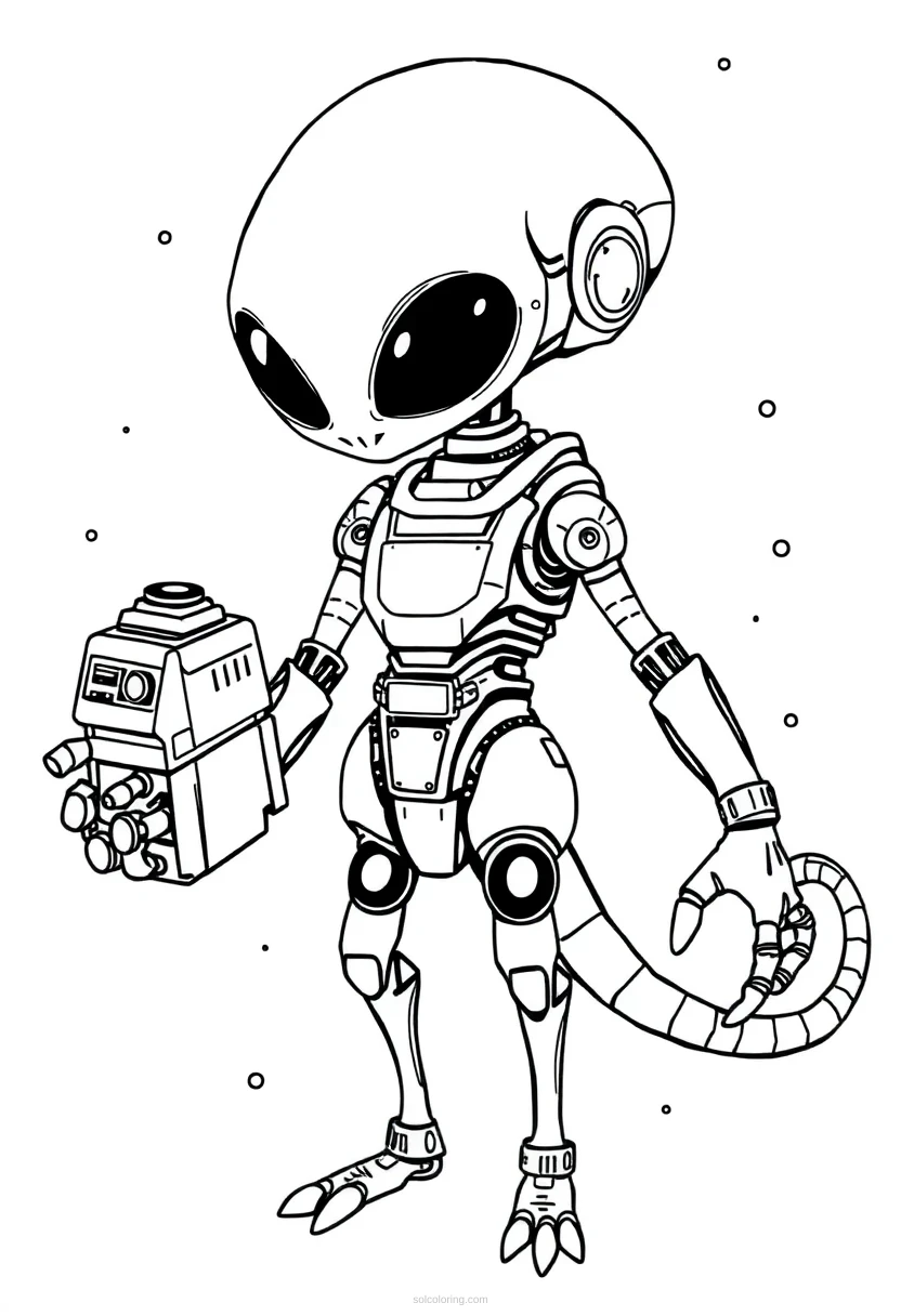 Alien Robot Companion coloring page for kids