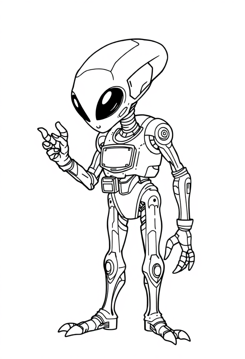 Alien Robot Companion coloring page, free printable