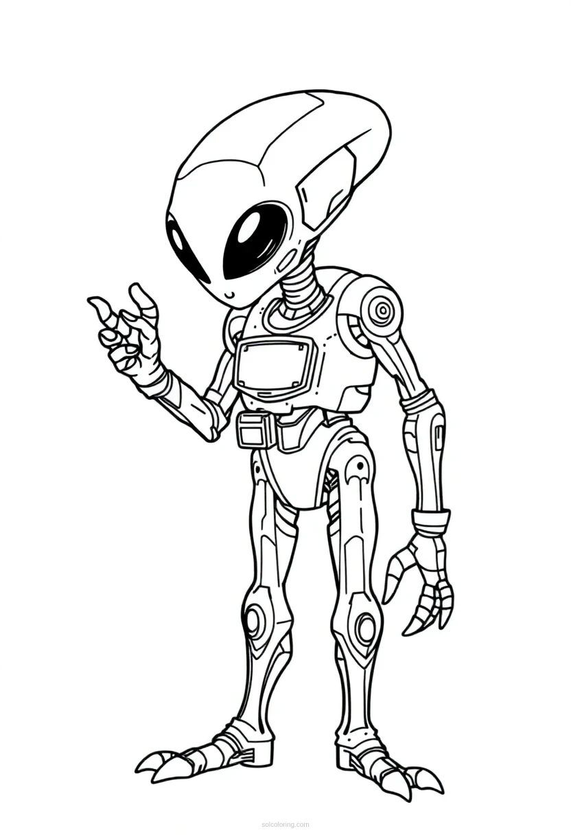 Alien Robot Companion coloring page for kids