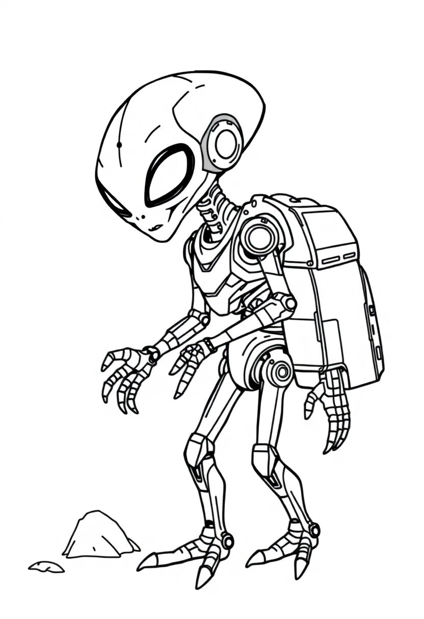 Alien Robot Companion coloring page, free printable