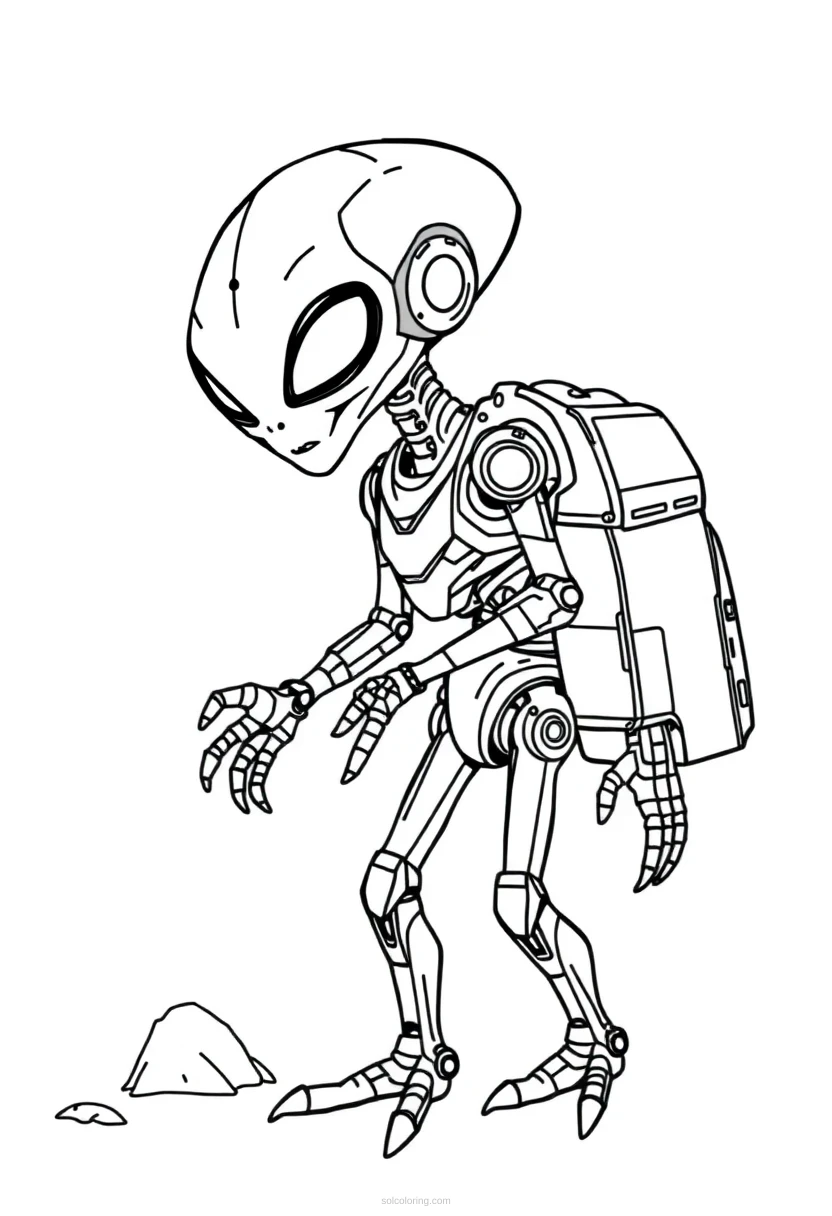 Alien Robot Companion coloring page for kids