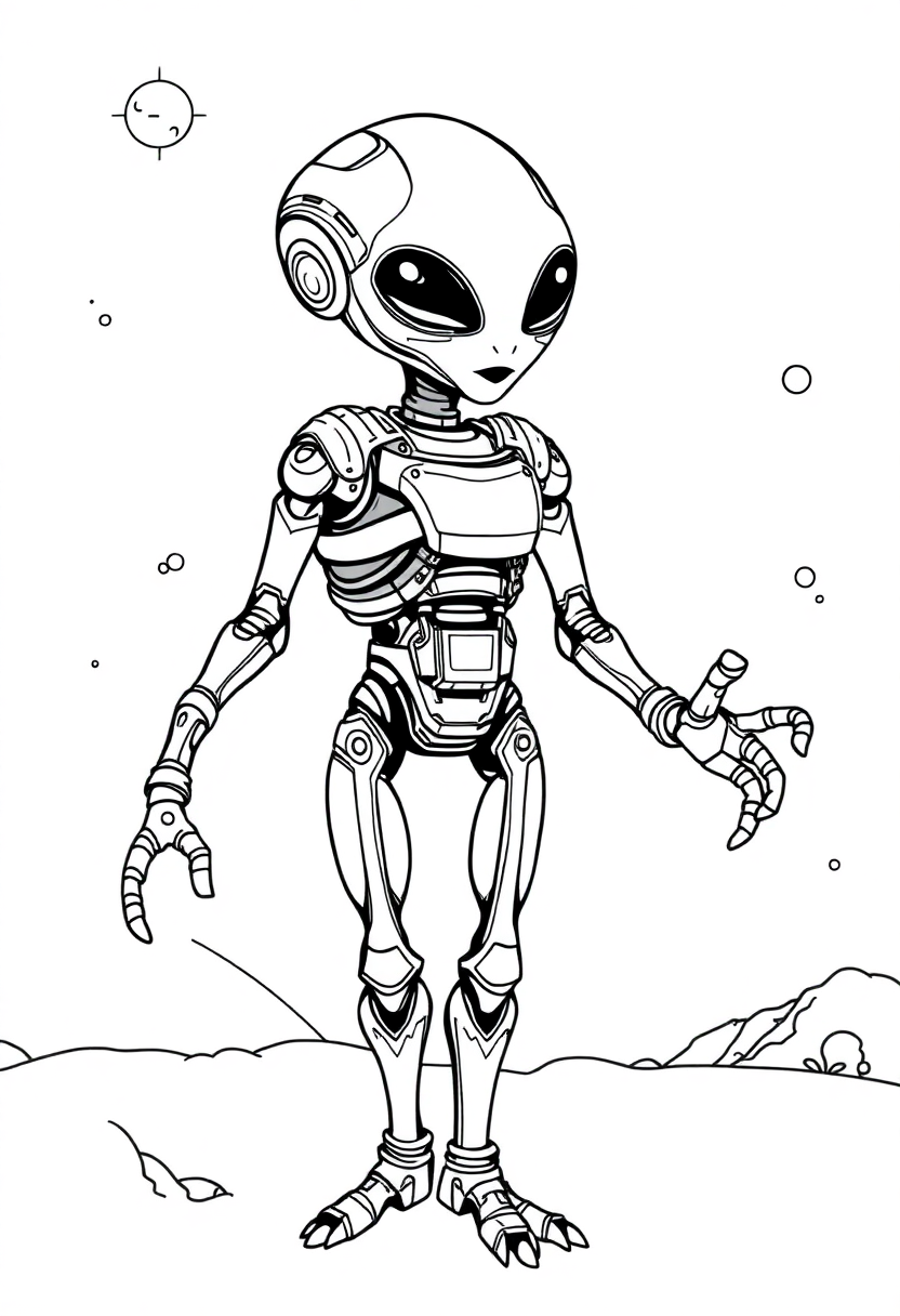 Alien Robot Companion coloring page, free printable