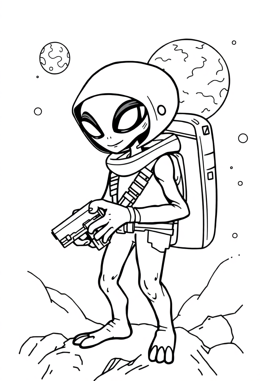 Alien Space Explorer coloring page, free printable