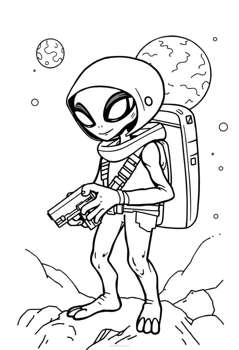 Alien Space Explorer coloring page for kids