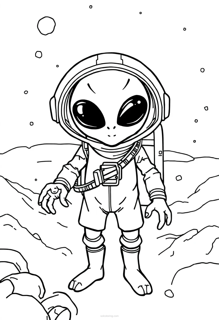 Alien Space Explorer coloring page for kids