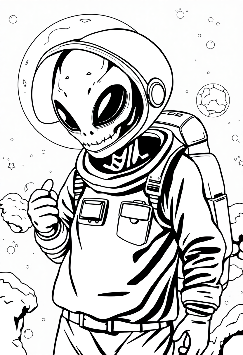 Alien Space Explorer coloring page, free printable