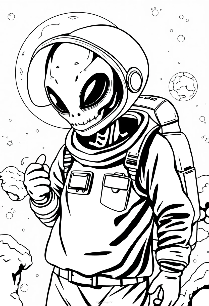Alien Space Explorer coloring page for kids