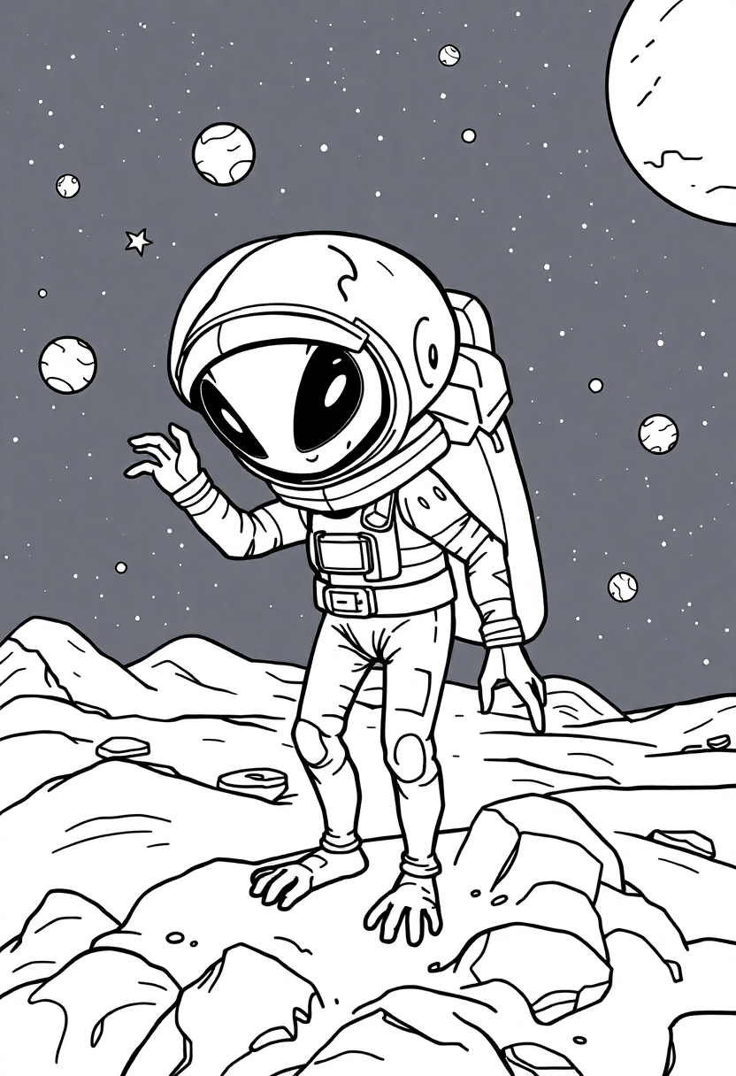 Alien Space Explorer coloring page, free printable