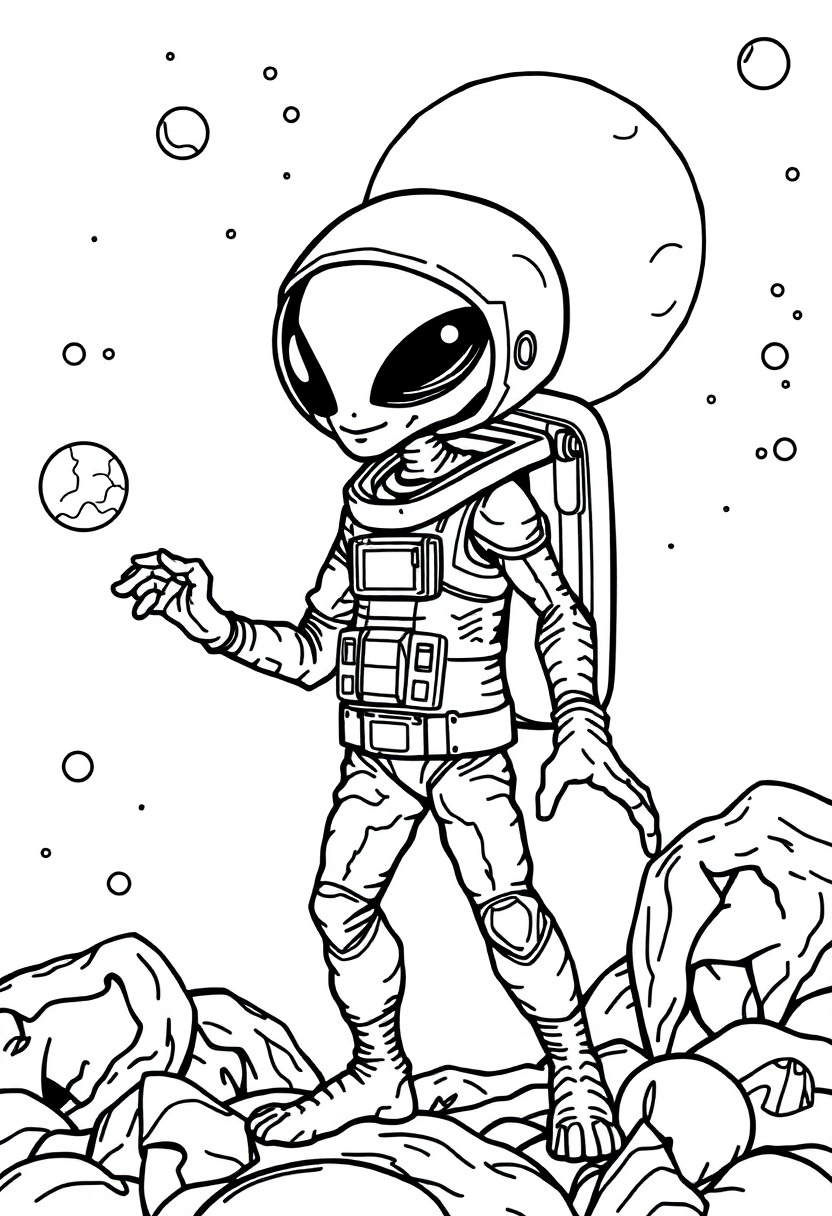Alien Space Explorer coloring page, free printable