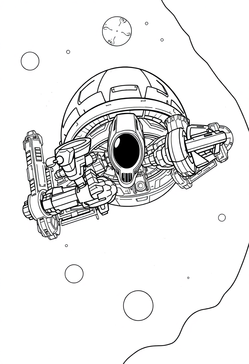 Alien Space Station coloring page, free printable