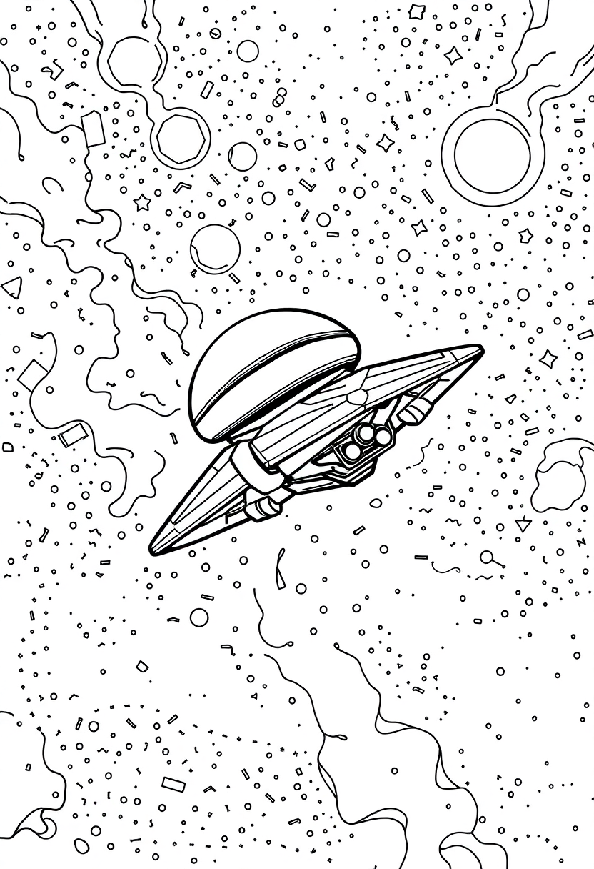 Alien Spacecraft Flying Through Nebula coloring pages