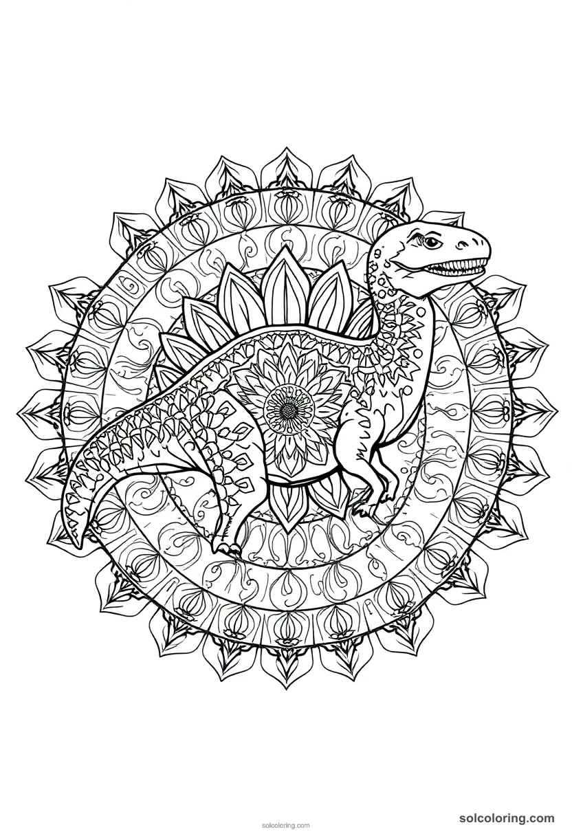 Mandala Allosaurus mandala coloring page for kids