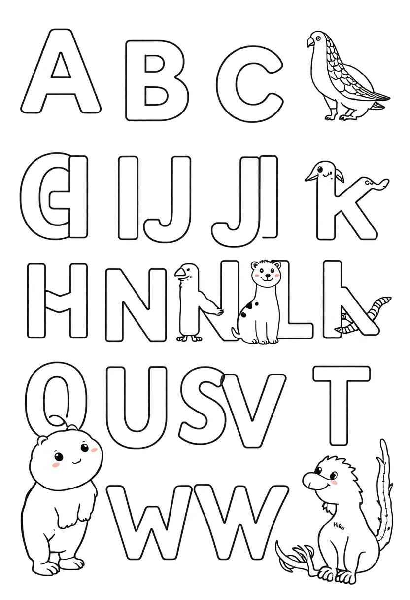 Alphabet Letters with Animals coloring page for kids