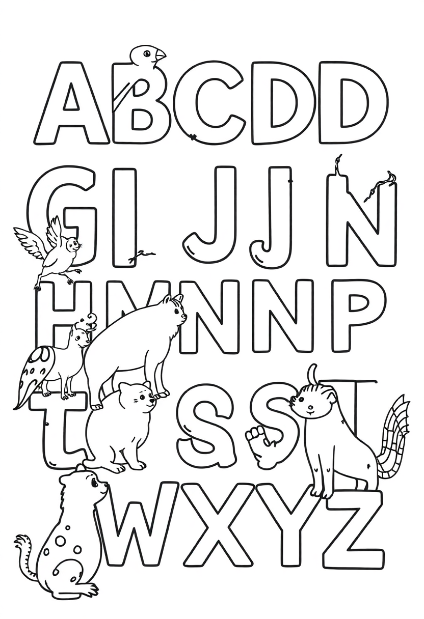 Alphabet Letters with Animals coloring page for kids
