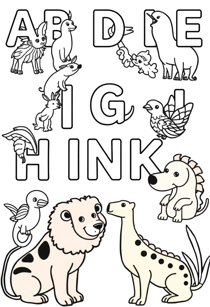 Alphabet Letters with Animals coloring page for kids