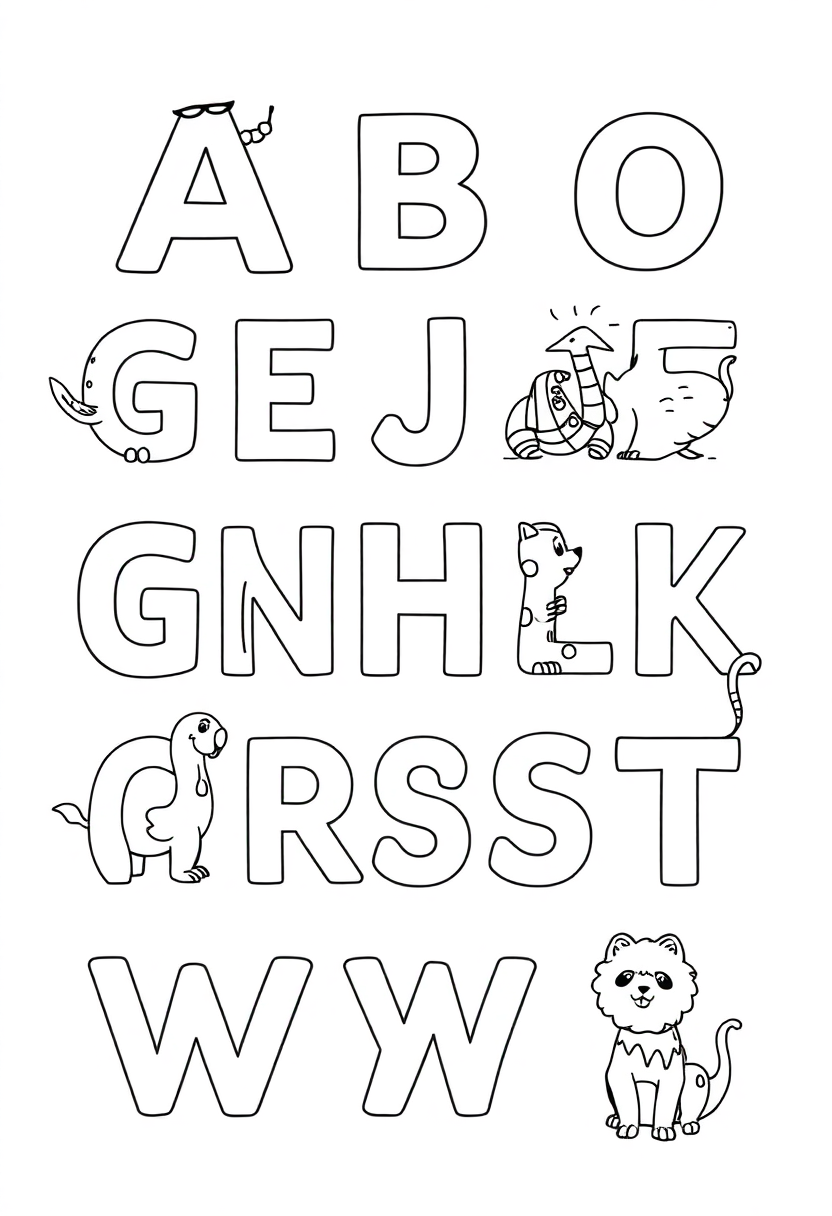 Alphabet Letters with Animals coloring page for kids