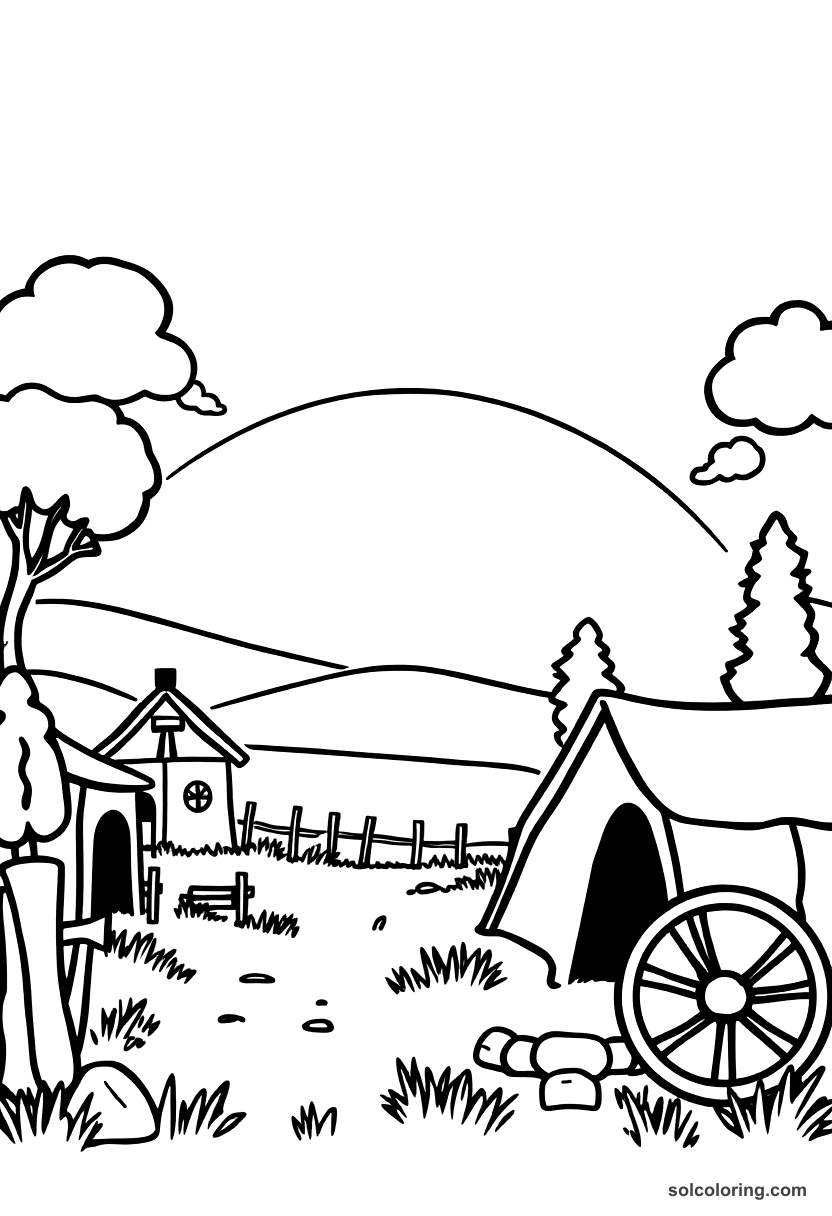 Cute Cartoon American Civil War Battlefield Camp coloring page, free printable cute cartoon style