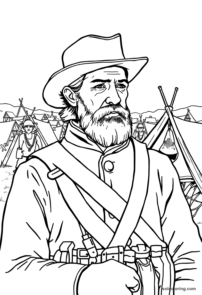 American Civil War Battlefield Camp coloring page, free printable detailed style